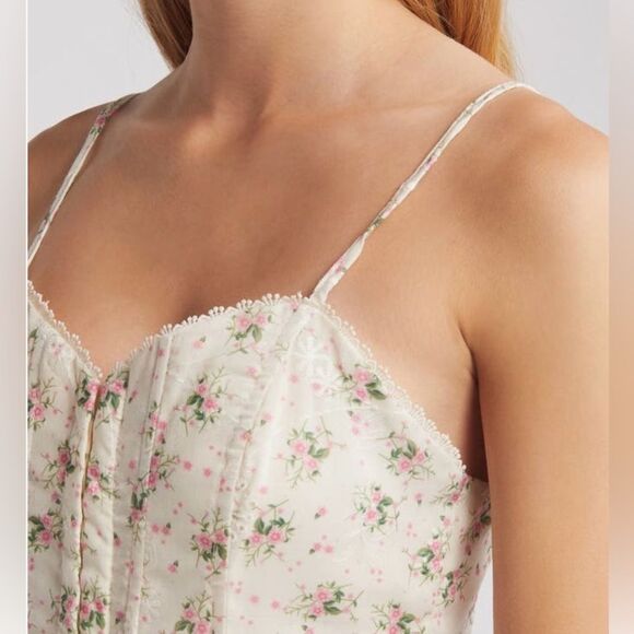 All in Favor NWT Cream Pink Floral Corset  Crop Camisole XL - Picture 4 of 11